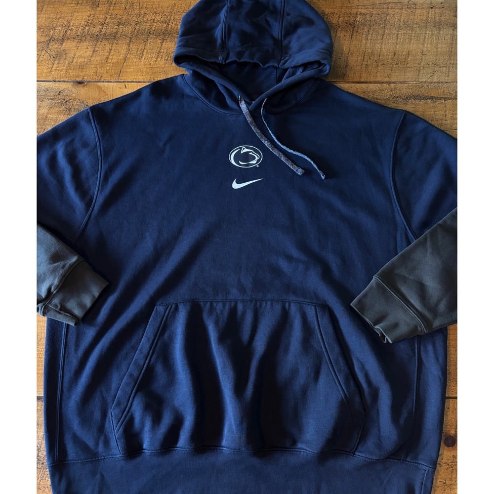 Penn State Nittany Lions Nike Mens Blue Gray Pullover Fleece Hoodie Soft XXL